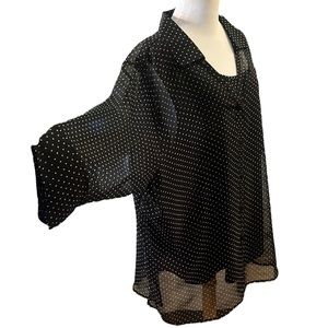 WHITE STAG DUAL LAYER SHEER POLKA DOT BLOUSE BLACK WHITE PLUS SIZE 22W TO 24W